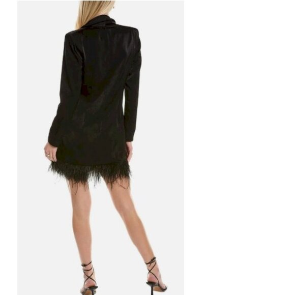 Aidan Mattox Charmeuse Black Tuxedo Dress w Feather Trim Size 0 NWT - Picture 2 of 3